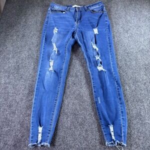 Celebrity Ace Skinny Jeans Womens 11/30 Blue Distressed Raw Hem Ripped Denim